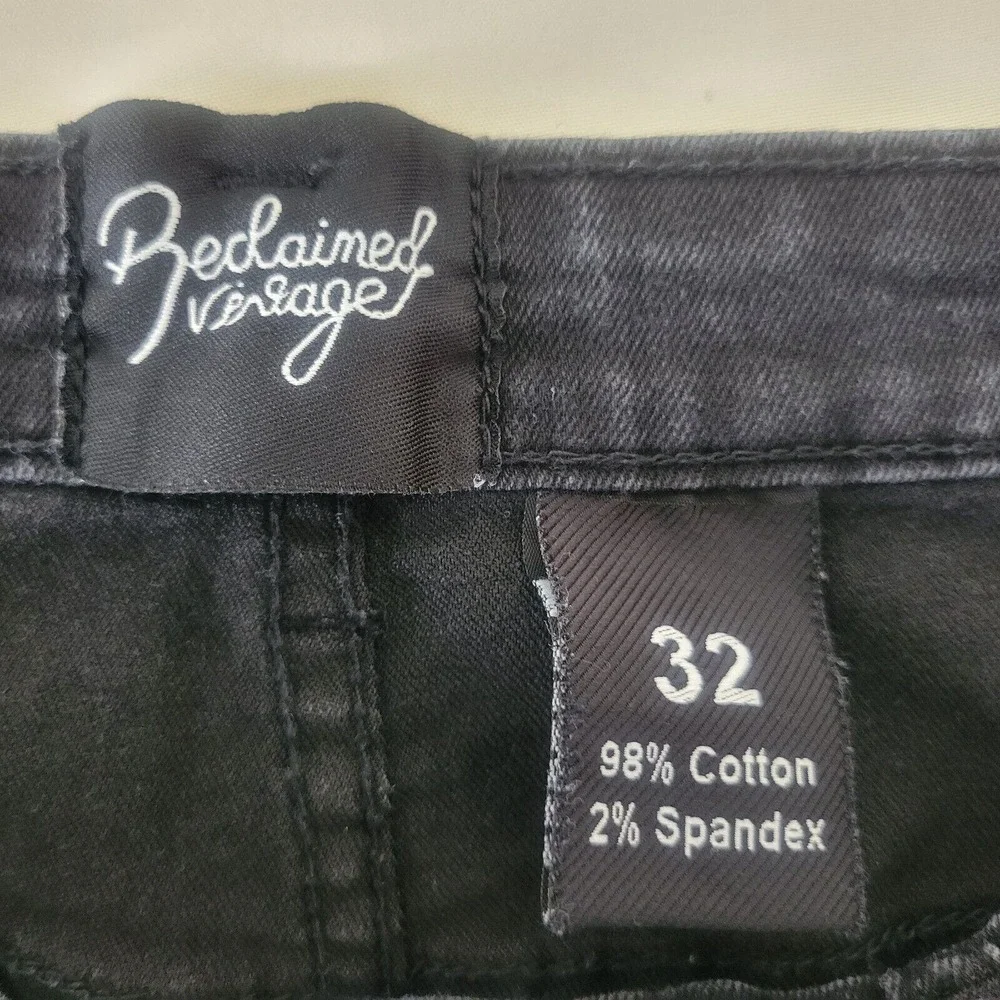 Reclaimed Vintage Jeans Womens 32 Black Denim Mid Rise Skinny Distressed 28x29.5
